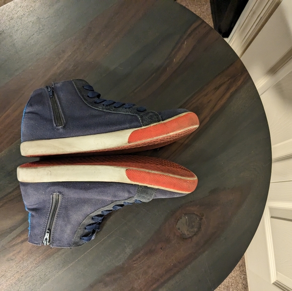 Mini Boden Canvas Suede High Top Sneakers Blue Neon Details Euro 37 US 5 - Picture 13 of 15